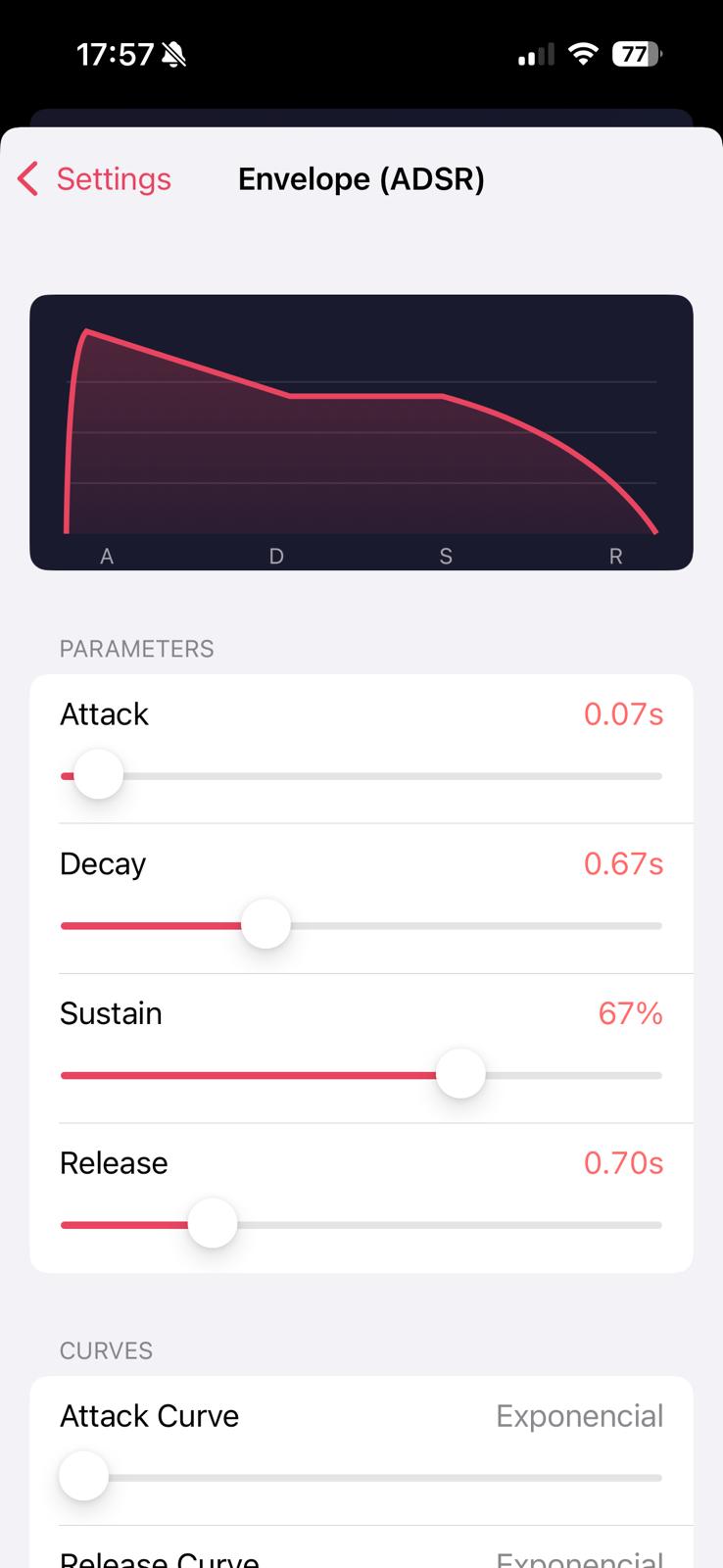 ADSR envelope controls